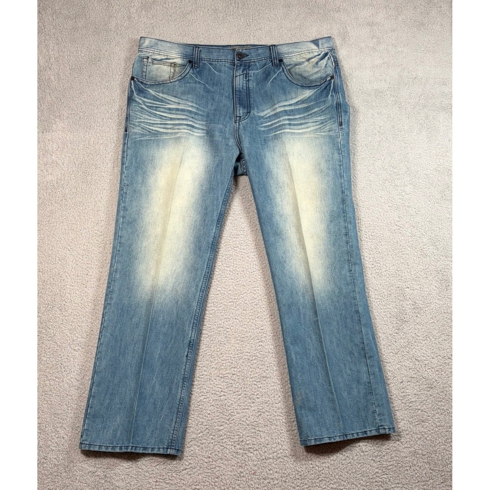 Halifax Mens 44x32 Blue Wash Denim Jeans Embroidered Cross Pockets Retro Y2K
